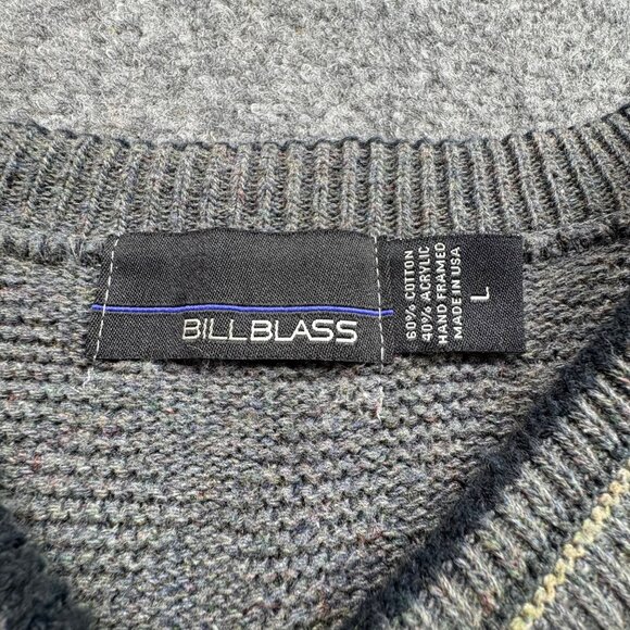VTG Bill Blass Sweater Mens Grey L Embroidered Golf Bag V-Neck Pullover Knit USA - Picture 3 of 12
